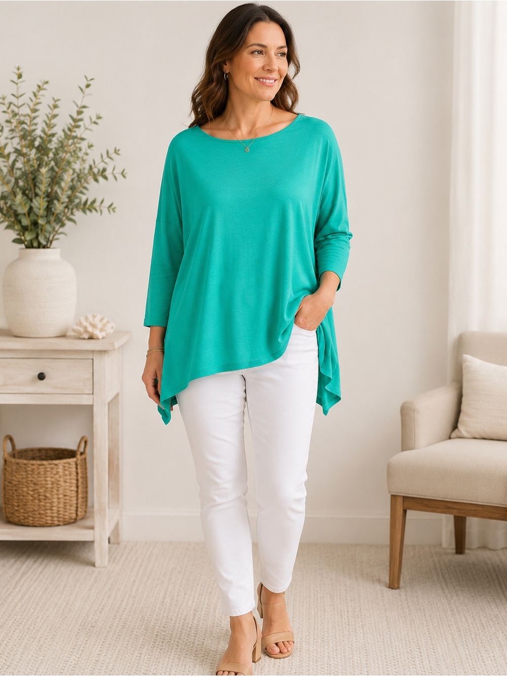 J. Jill Relaxed Asymmetric Tunic Top - Teal Green large